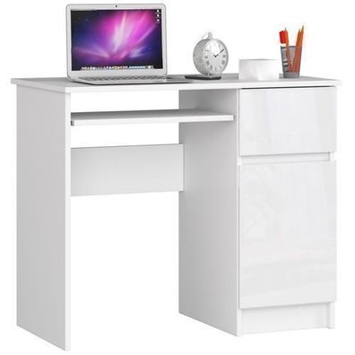 PC-Schreibtisch AKORD PIKSEL rechts Weiß Front Weiß Glanz B90 x H77 x T50 cm