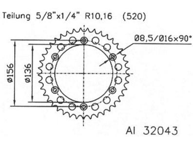 ESJOT Kettenrad "32043" 520, Aluminium 42 Zähne, silb