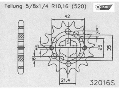 ESJOT Antriebsritzel "32016" 520, Stahl 14 Zähne, Ausf