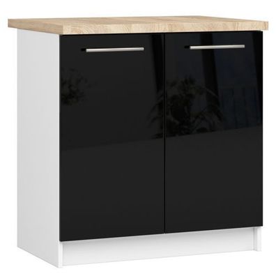 Küchenschrank AKORD OLIWIA modular S80 Weiß 80 cm Front Schwarz Hochglanz 80x85x46 cm