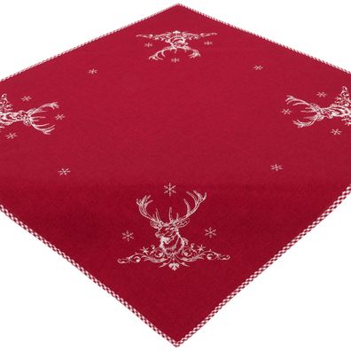 Tischdecke Weihnachten 85x85 Hossner Hirschkopf Weihnachtsdecke Decke Rot Weiß