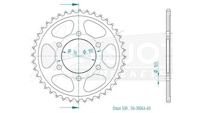 ESJOT Kettenrad "35043" 530, Stahl, schwarz 43 Zähne