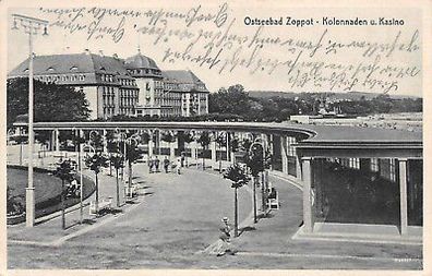 AK Sopot / Zoppot Kolonnade , Kasino Postkarte Briefmarke Danzig 1935