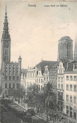 AK Danzig Langer Markt Rathaus Postkarte 1913