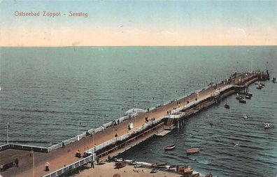 AK Ostseebad Zoppot Sopot Danzig See Steg 1914