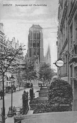 Danzig Jopengasse mit Marienkirche AK 1927