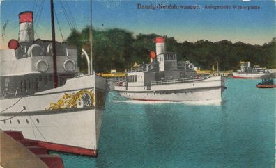 Danzig - Neufahrwasser Anlegestelle Westerplatte Postkarte 1920