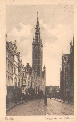 Danzig Langgasse mit Rathaus Danzig Briefmarke Postkarte 1927