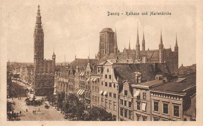 Danzig Rathaus und Marienkirche Postkarte AK