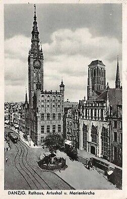 Danzig Rathaus Artushof u. Marienkirche AK 1939