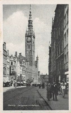 Danzig Langgasse mit Rathaus Postkarte