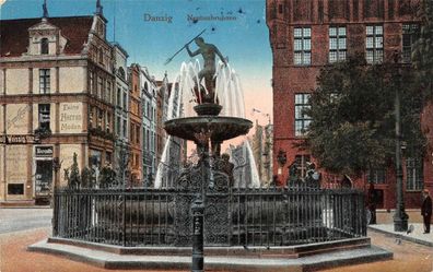 Danzig Neptunbrunnen Postkarte 1917