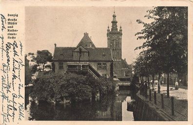 Große Mühle und Katharinen Kirche Danzig Postkarte AK 1918