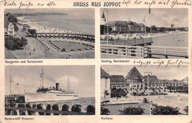 Gruss aus Zoppot (Sopot) Kurgarten und Nordstrand Kurhaus Danzig Postkarte AK