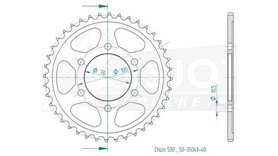 ESJOT Kettenrad "35043" 530, Stahl, schwarz 45 Zähne