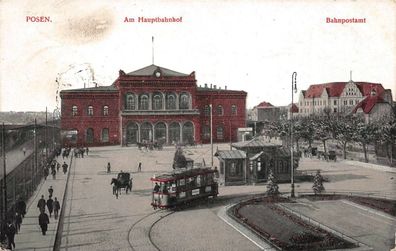 Posen Am Hauptbahnhof Bahnpostamt Feldpostkarte AK 1918