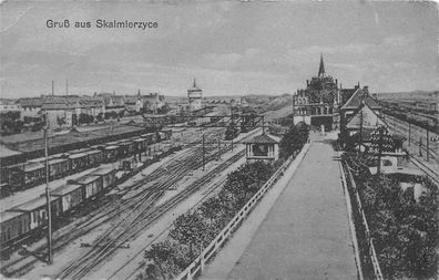 AK Skalmierzyce Posen Bahnhof, Eisenbahn Postkarte 1918