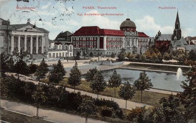 AK Posen Theaterplatz Ansiedelungs - Kommission 1913