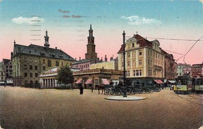 Alter Markt mit Straßenbahn in Posen Postkarte AK 1916