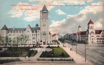 Bismarckdenkmal am Königsring mit Schloss Posen Postkarte AK