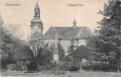 Denkmal-Platz und Kirche in Krotoschin Posen AK 1917