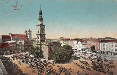 Lisa Bz. Posen Rathaus, Markt, Pferdewagen Postkarte 1916