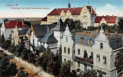 Lissa i. P. Villenviertel mit kath. Lehrerinnen-Seminar Feldpostkarte AK 1917