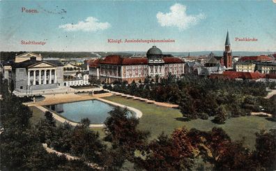 Posen Paulikirche Stadttheater Königl. Ansiedelungskom. Feldpostkarte AK 1915