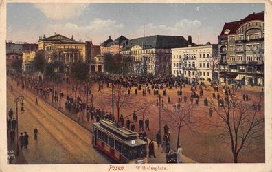 Posen Wilhelmplatz Straßenbahn Feldpostkarte AK 1915