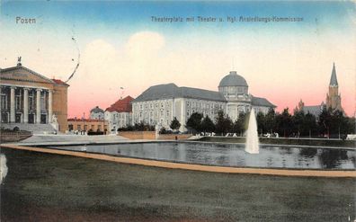 Posen Theaterplatz mit Theater u. Kgl. Ansiedlungs-Kommission Postkarte AK 1915