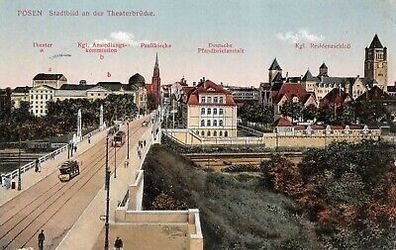 Posen Stadtbild an der Theaterbrücke Kgl. Residenzschloß Feldpostkarte AK 1915