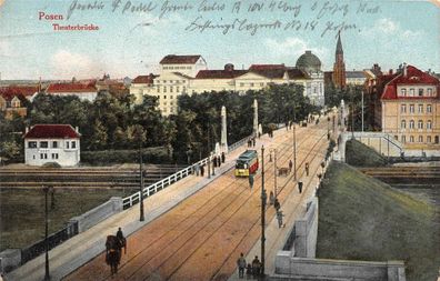 Posen Theaterbrücke Straßenbahn Feldpostkarte AK 1916