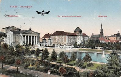 Posen Theaterplatz Stadttheater Kgl. Ansiedlungskommission Paulikirche AK 1915