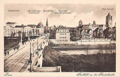 Posen Stadtbild an der Theaterbrücke Kgl. Schloß Paulikirche Postkarte AK