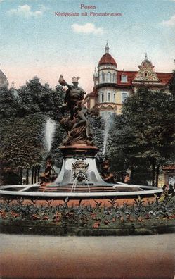 Posen Königsplatz mit Perseusbrunnen Feldpostkarte AK 1915