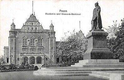 Posen Akademie und Bismarck-Denkmal Postkarte AK