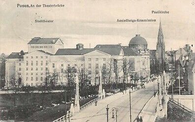 Posen An der Theaterbrücke Stadttheater Paulikirche Feldpostkarte 1916