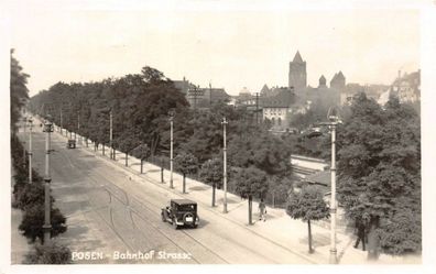 Posen Bahnhof Strasse Postkarte AK