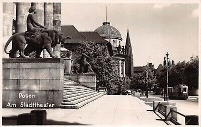 Posen Am Stadttheater Straßenbahn Postkarte AK