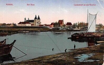 Posen Der Dom Landschaft an der Warthe Feldpostkarte AK 1917