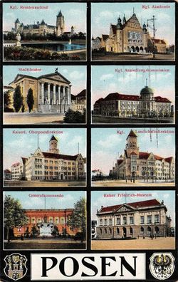 Posen Kgl. Residenzschloß Akademie Stadttheater Landschaftsdirektion AK 1916