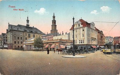 Posen Alter Markt Kutsche Straßenbahn Feldpostkarte 1915