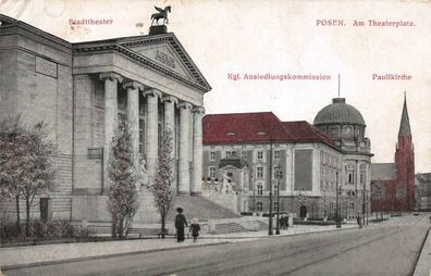 Stadttheater am Theaterplatz mit Paulikirche in Posen Postkarte AK 1918