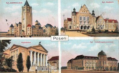 Posen Kgl. Residenzschloß, Akademie, Stadttheater Feldpostkarte AK 1916