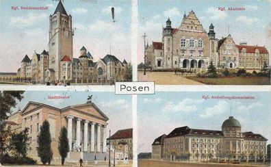 Posen Kgl. Residenzschloß Kgl. Akademie Stadttheater Feldpostkarte AK 1916