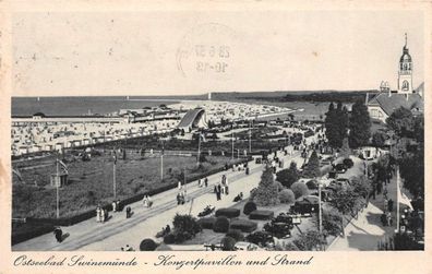 Ostseebad Swinemünde Konzerpavillon und Strand Postkarte 1931