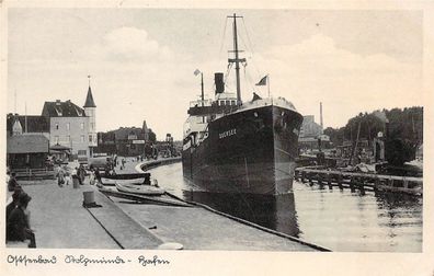 Ostseebad Stolpmünde Schiff Quersee im Hafen Fotokarte 1937