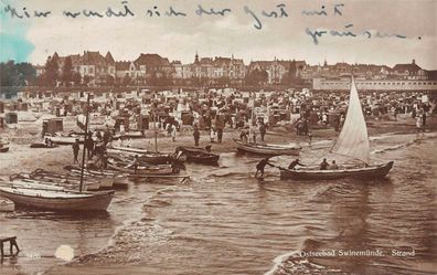 Ostseebad Swinemünde Strand Postkarte AK