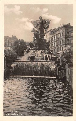 Stettin Pommern Manzel - Brunnen Foto Postkarte