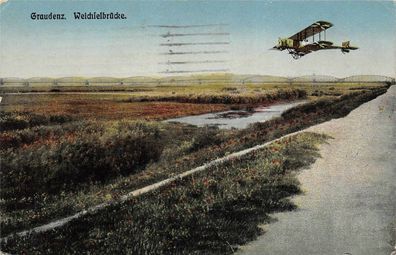 Graudenz Weichselbrücke Flieger Postkarte AK